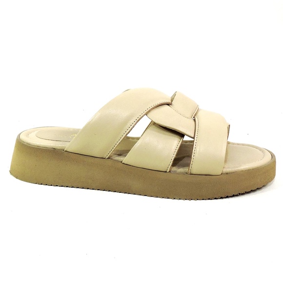 PAOLA FABIANI 🇮🇹 WOMEN'S BEIGE LEATHER COMFORT FLAT PLATFORM MULES - Picture 4 of 7